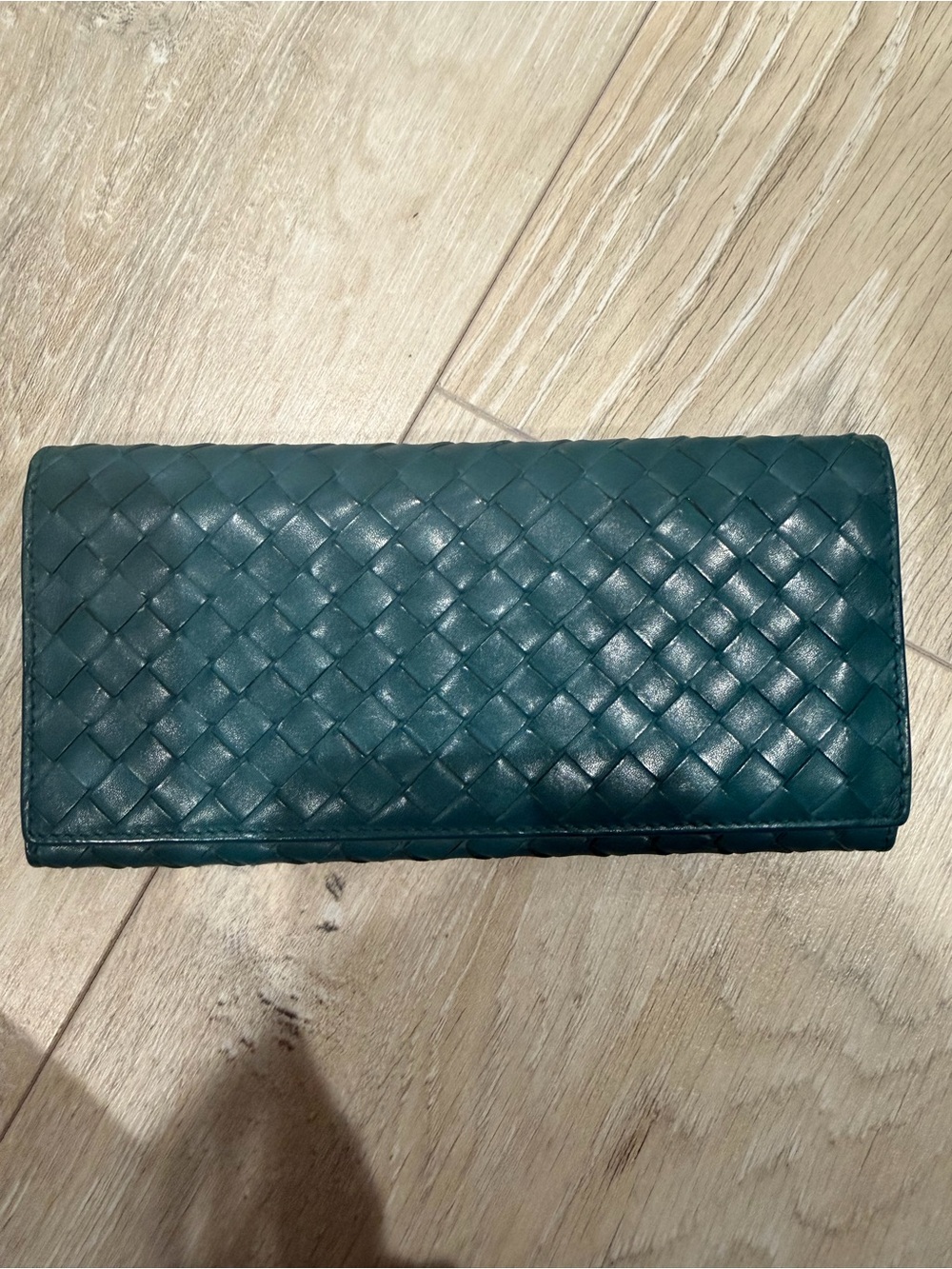 Bottega Veneta Intrecciato Leather Long Wallet - Teal Green